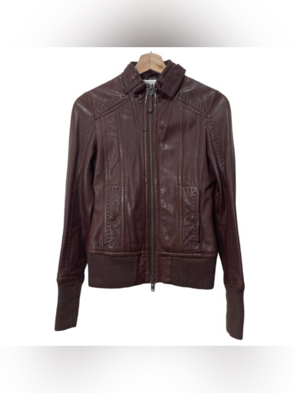 Mackage for Aritzia brown leather jacket